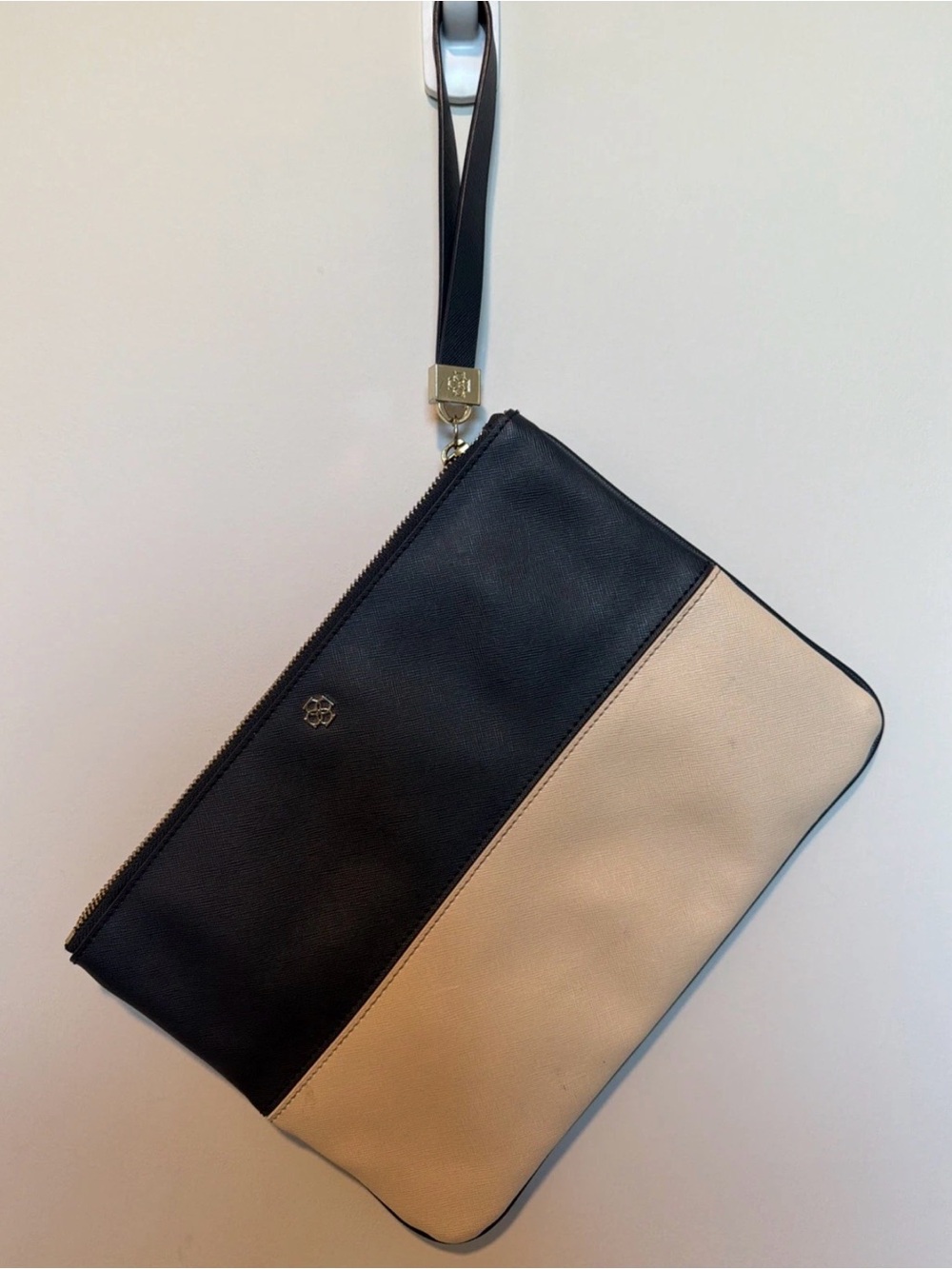 Anne Klein Navy Blue and Cream Two-Tone Wristlet Clutch